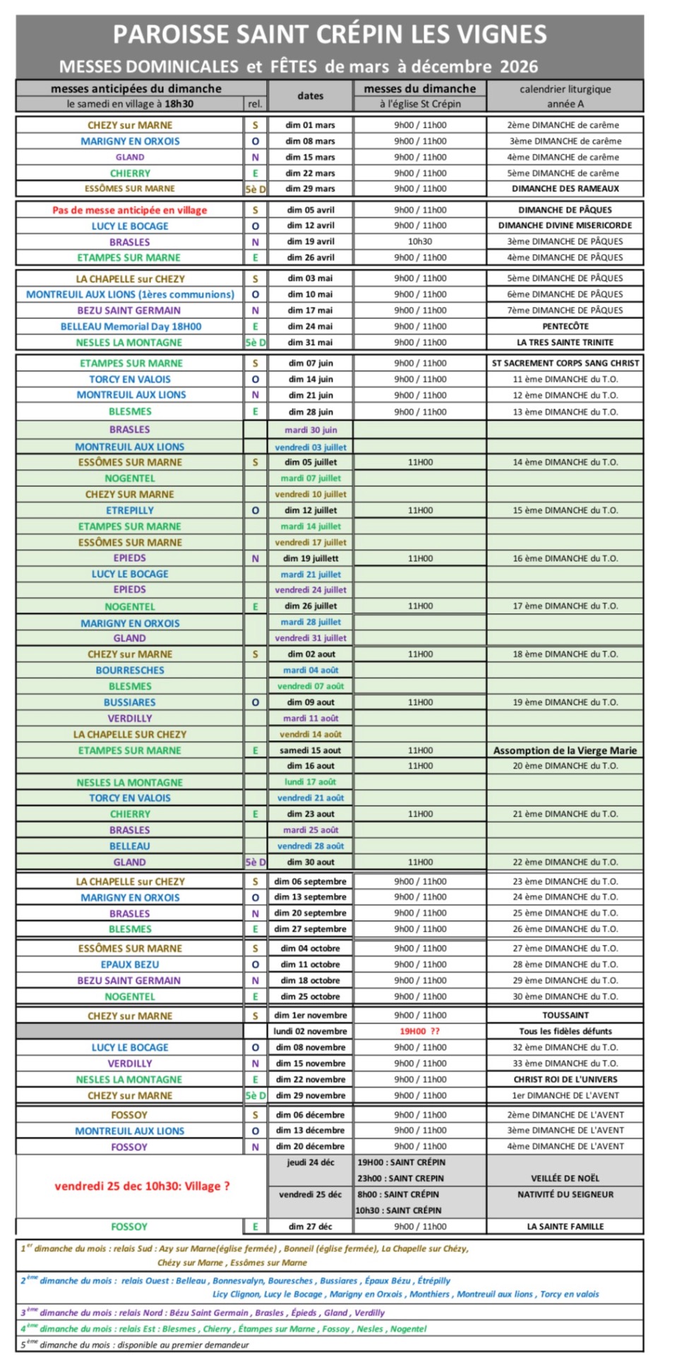 Horaires des messes